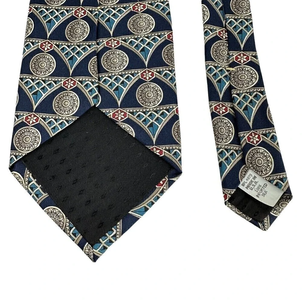 Oscar De La Renta Tie Mens Navy Medallion 100% Silk Necktie Woven Made in Italy